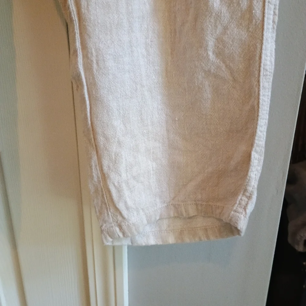 Gap XL Linen Viscose Blend Drawstring Pants Beige Tan Casual Relaxed Fit Cropped